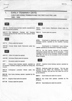 Timeline for Melbourne's electric tramways - 1885 to 1992 - top sheet