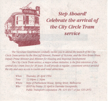 City Circle tram launch - inside of invite