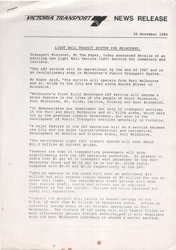 "Light rail Transit system for Melbourne" - 1