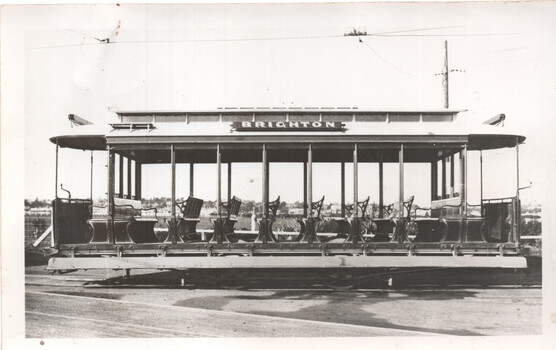 VR tram 13 at Elwood Depot Shed - side on view