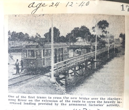 One of the first trams across Maribyrnong River bridge from The Age 24-12-1940