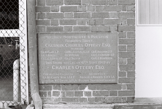 Preston (Thornbury) tram depot - foundation stone