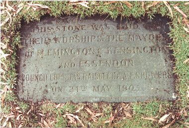 Photograph - Essendon depot foundation stone located at Preston Workshops - set of 2, Robert Green, mid 1990s