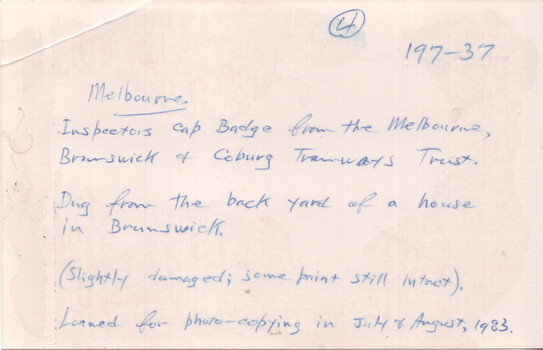 Notes on the rear of the photograph - see inscriptions.