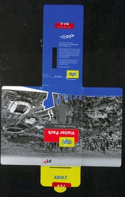 Myki Visitor Pack for Public Transport Victoria, featuring a "$14 Includes $8 of travel" sticker, a map-like graphic of Melbourne with landmarks, and an "ADULT" ticket.