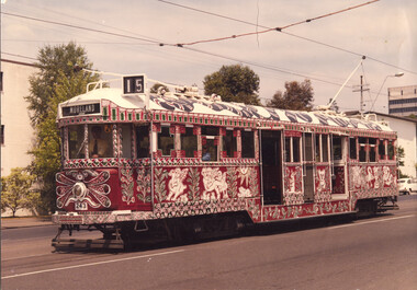 W2-class tram in “Transporting Art” livery by Mirka Mora.