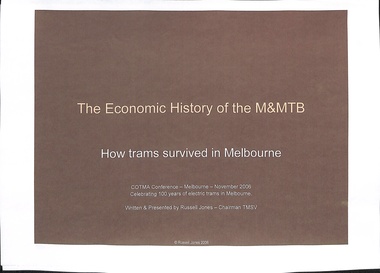 "The Economic History of the M&MTB" - front cover