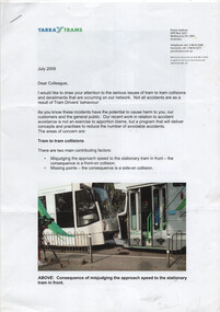 Letter - tram collisions and derailments