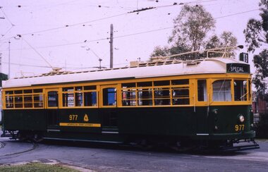 Slide - W6 tram 977 in The Met livery - set of 3, June 1983