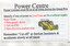 A sign titled "Power Centre" with instructions for a Grand Prix, including a diagram of a yellow race car and bullet points about power loss and safety procedures.