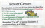 Sign titled "Power Centre" with instructions for power limiters during a Grand Prix, including identifying power loss, waiting for restoration, accelerating slowly, and managing pantographs, alongside a cartoon yellow race car.