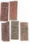 A collection of five worn, vintage paper tram tickets, each with printed fare denominations, ticket numbers, and transit authority markings.