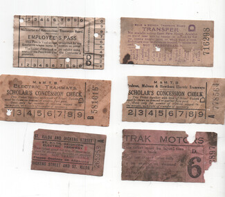 Ephemera - Tickets - MMTB and others - set of 6, Melbourne & Metropolitan Tramways Board (MMTB), mid 1920s
