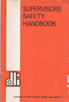A bright orange cover of a booklet titled "SUPERVISORS SAFETY HANDBOOK". A white vertical stripe runs down the left side, with a black and white "dli" logo at the bottom.
