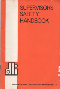 A bright orange cover of a booklet titled "SUPERVISORS SAFETY HANDBOOK". A white vertical stripe runs down the left side, with a black and white "dli" logo at the bottom.