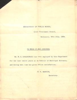 Reference from Department of Public Works dated 26 July 1904.