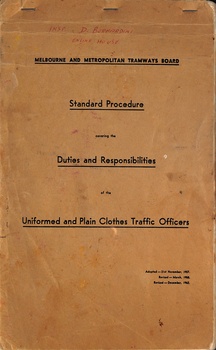 "Standard Procedure covering the Duties and Responsibilities of the Uniformed and Plain Clothes Traffic Officers" - cover