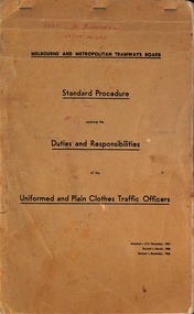 "Standard Procedure covering the Duties and Responsibilities of the Uniformed and Plain Clothes Traffic Officers" - cover