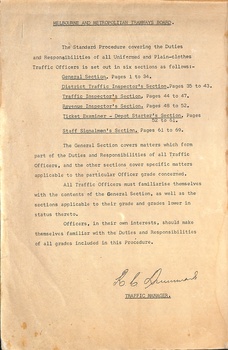 "Standard Procedure covering the Duties and Responsibilities of the Uniformed and Plain Clothes Traffic Officers" - title page