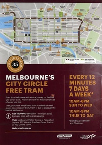 Map - Melbourne's city circle free tram giving details of the route, tram stops and times.