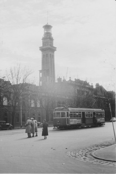 W7 tram at Eastern Hill Fire Station