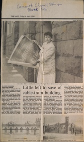 Clipping about the part demolition of the Toorak Road engine house.