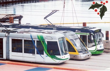 Three modern trams in Melbourne
