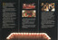 Brochure panel featuring a vintage red tram dining car, a close-up of fruit on a plate with a tram in the background, and a restaurant interior with patrons. Text describes the unique dining experience aboard the Colonial Tramcar Restaurant in Melbourne.