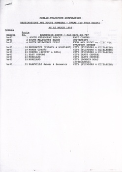 List of depot routes and route numbers