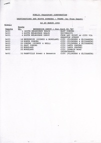 List of depot routes and route numbers