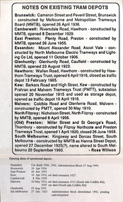 List of existing tram depots with construction details and opening dates, followed by a table of opening dates of operational depots.