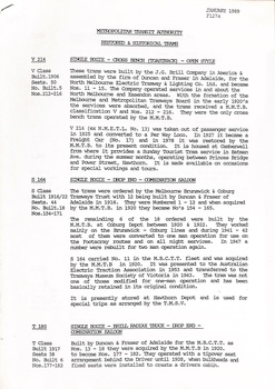 A scanned document from the Metropolitan Transport Authority titled restored and historical trams.