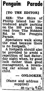 Photocopy of short letter to the editor, single column from Wonthaggi Express, 10th April, 1969