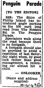 Photocopy of short letter to the editor, single column from Wonthaggi Express, 10th April, 1969
