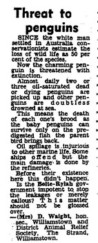 Photocopy of newspaper cutting of letter to the editor by (Mrs) D Waight, Williamstown and District Animal Relief Society