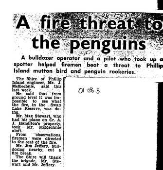 photocopy of newspaper cutting. Dark copying at top. Double column heading. Single column black text on white paper