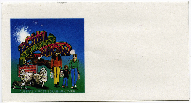 A blank envelope with an image of people and animals.