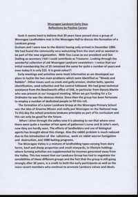 Document - Personal Recollection, Wooragee Landcare Early Days by Pauline Carson