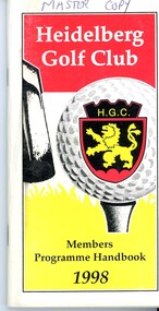 Book - Handbook, Heidelberg Golf Club, Heidelberg Golf Club Members Handbook 1998, 1998