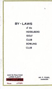 Booklet - Program, Heidelberg Golf Club, By-laws of the Heidelberg Golf Club Bowling Club, Before 1966