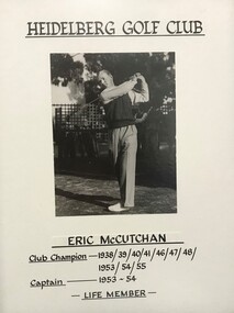 Photograph - Framed Photograph, Heidelberg Golf Club, Eric McCutchan - Life member, Unknown