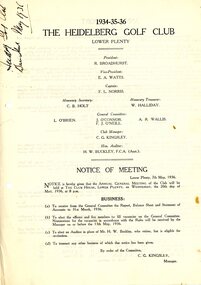 Document - Annual Report, Heidelberg Golf Club, 1934-35-36: The Heidelberg Golf Club, Lower Plenty, 20/05/1936
