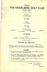 Document - Annual Report, Heidelberg Golf Club, 1936-37: The Heidelberg Golf Club, Lower Plenty, 23/06/1937