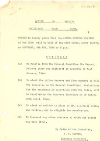 Document - Annual Report, Heidelberg Golf Club, 1944: The Heidelberg Golf Club, Lower Plenty, 06/05/1944