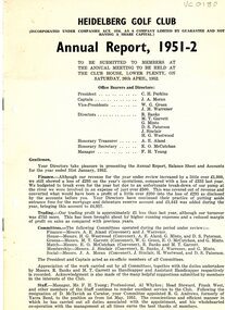 Document - Annual Report, Heidelberg Golf Club, 1951-52: The Heidelberg Golf Club, Lower Plenty, 26/04/1952