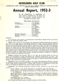 Document - Annual Report, Heidelberg Golf Club, 1952-53: The Heidelberg Golf Club, Lower Plenty, 09/05/1953