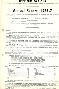 Document - Annual Report, Heidelberg Golf Club, 1956-57: The Heidelberg Golf Club, Lower Plenty, 30/03/1957