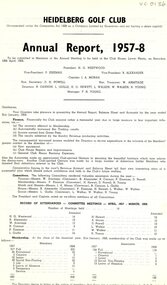 Document - Annual Report, Heidelberg Golf Club, 1957-58: The Heidelberg Golf Club, Lower Plenty, 12/04/1958