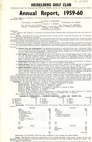 Document - Annual Report, Heidelberg Golf Club, 1959-60: The Heidelberg Golf Club, Lower Plenty, 26/03/1960