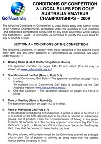 Pamphlet - Leaflet, Golf Australia, Conditions of competition and rules for golf: Australian Amateur Championships - 2009, 2009